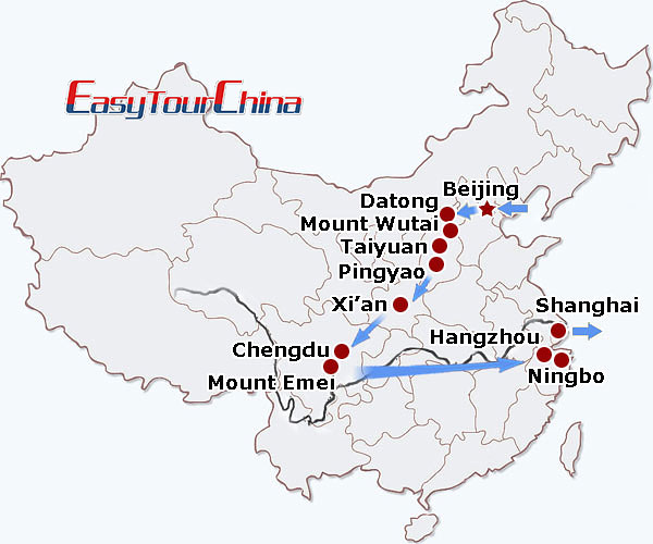China travel map - Ultimate Buddhist Pilgrimage Tour to China