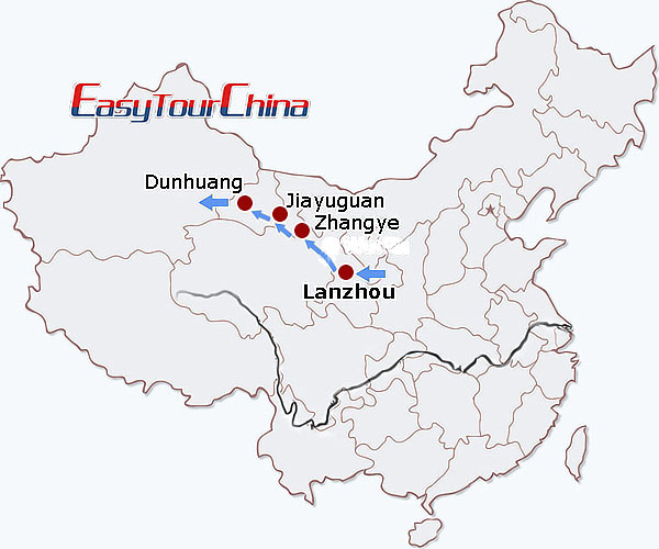 China travel map - Essence of Gansu Tour: Zhangye Jiayuguan Dunhuang