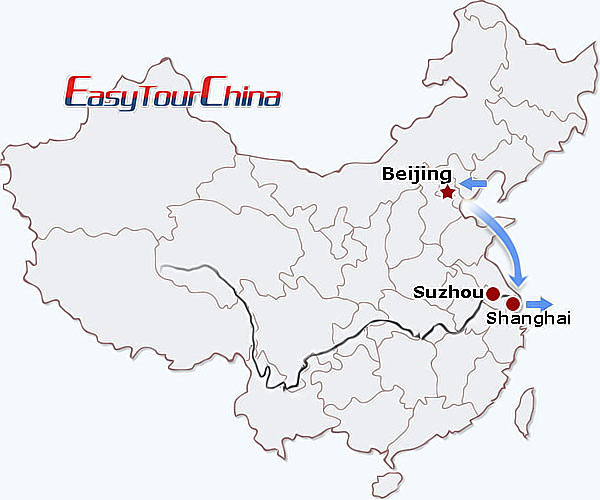 China travel map - Essence of China tour for Vegetarians