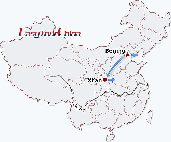 China travel map - Beijing Xian Highlights Tour