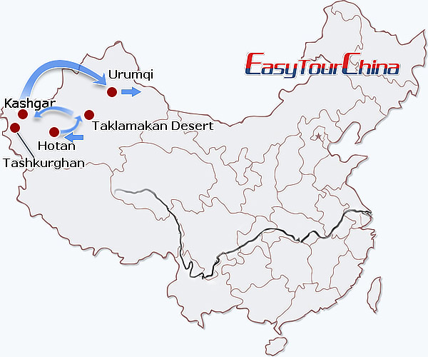 China travel map - Silk Road Xinjiang Wildness Adventure