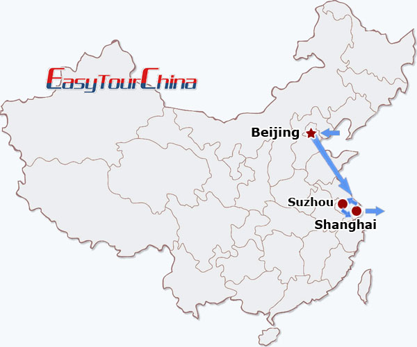 China travel map - Beijing to Shanghai Tour by High Speed Train
