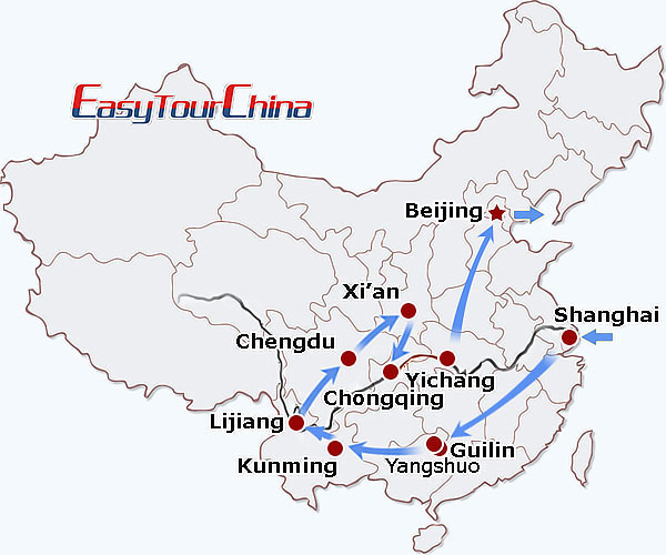 China travel map - Wonders of China Tour