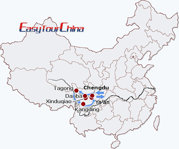 China travel map - Wild West Sichuan Adventure