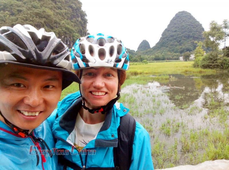 Robert and Client Cycling to Yangshuo Countryside in 2017