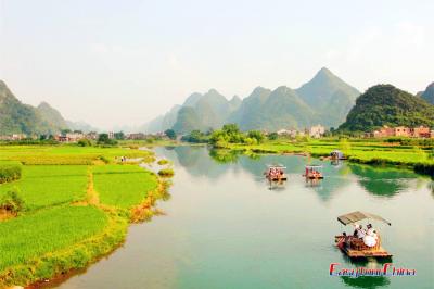 Yangshuo Yulong River Karst landscape Bamboo Rafting